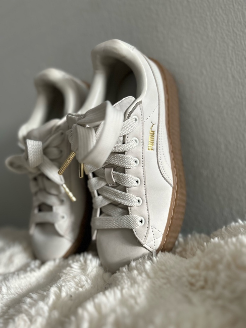 Puma Fenty Creeper Sneakers White Leather Gum Sole Rihanna